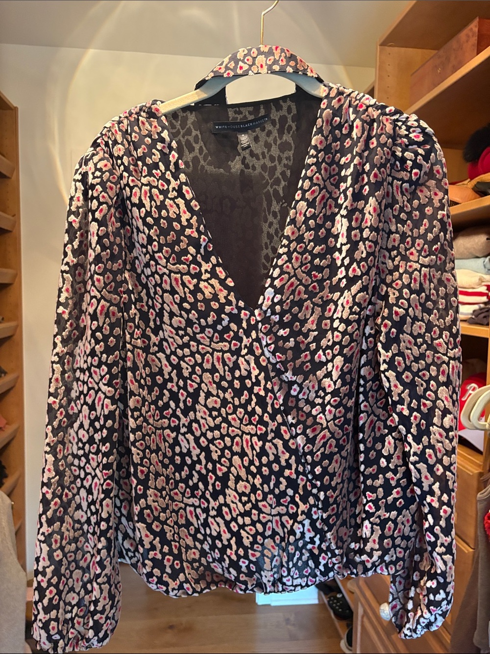 Women's Black Floral-Print V-Neck Blouse